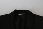 Black Wool Slim Fit Notch Jacket Blazer