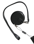 Black Round Leather DG Logo Coin Purse Lanyard Wallet
