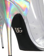 Silver Iridescent PVC Pointed Short Boots Shoes