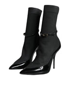 Black Leather Stilettos Booties Socks Shoes