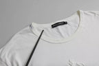 White Logo Embossed Cotton Crewneck T-shirt