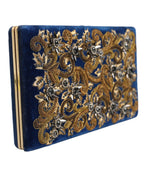 Blue Velvet Gold Frame Clutch Evening Party Purse Bag