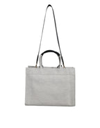 White Top Handle Canvas Leather Logo Crossbody Tote Bag