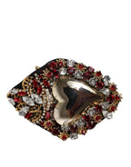 Gold Tone Brass Sacred Heart Crystal Embellished Brooch