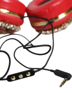 Red Nappa Leather Floral Crystal Headphone