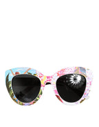 Multicolor Wood Crystal Brass Frame Floral Hand Paint Sunglasses