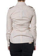 Beige Cotton Collared Button Down Shirt Top