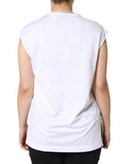 White Cotton Sleeveless Crew Neck T-shirt