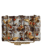 Multicolor Tweed Floral Clutch Crossbody Bag