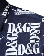 Blue Crown Logo Print Slim Fit Cotton Shirt