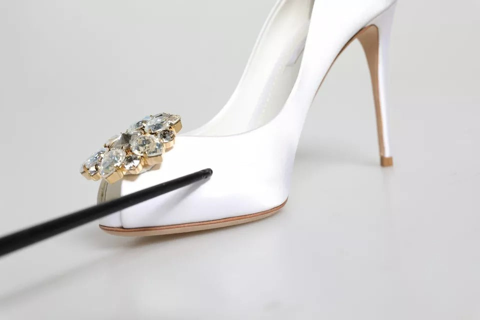 White Crystals Peep Toe Satin Pumps Shoes