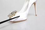 White Crystals Peep Toe Satin Pumps Shoes