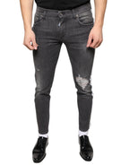 Black Tattered Cotton Skinny Men Denim Jeans