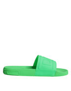 Green Leather Slides Sandals Beachwear Shoes