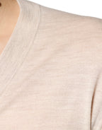 Beige Cashmere Button Down Cardigan Sweater