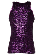 Purple Sequin Round Neck Sleeveless T-shirt