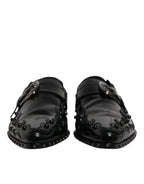 Black Embellished Derby Monk Strap Shoes
