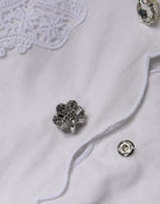 White Cotton Lace Trim Collared Blouse Top