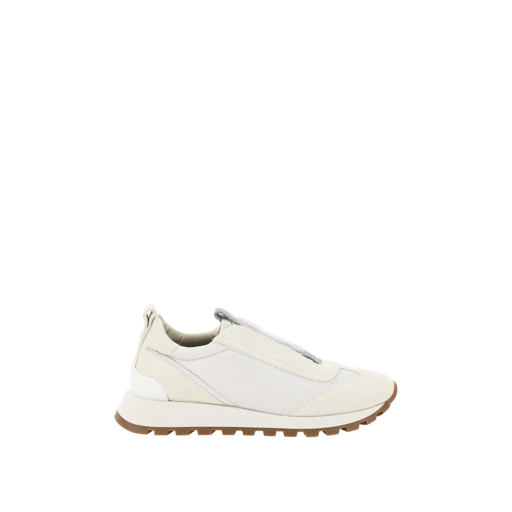 White Nylon Low Top Sneakers