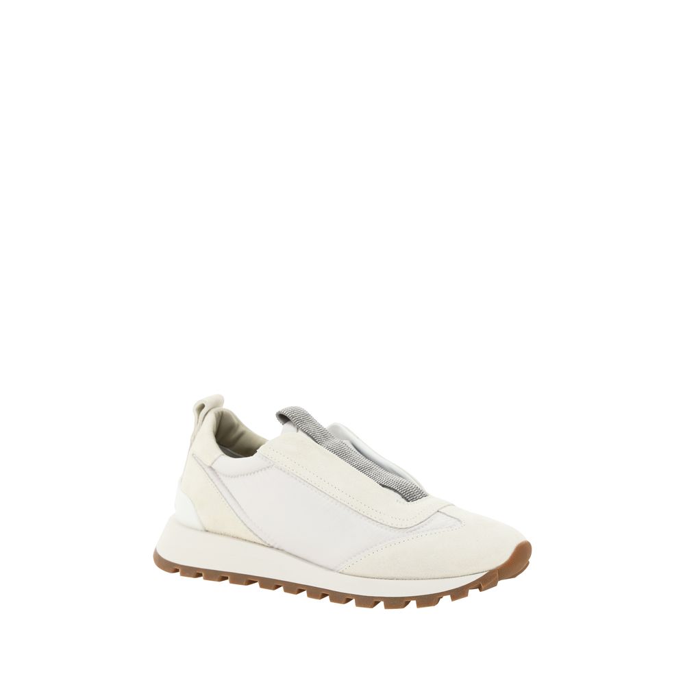 White Nylon Low Top Sneakers