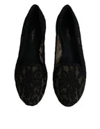 Black Taormina Lace Slip On Flats Shoes