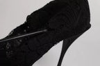 Black Lace Stretch Heels Mid Calf Boots Shoes