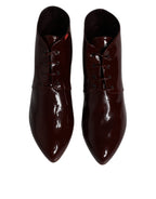 Maroon Leather Lace Up Ankle Boots Shoes