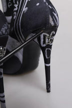 Black Logo Stretch Heels High Boots Shoes
