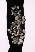 Black Knitted Floral Clear Crystal Socks