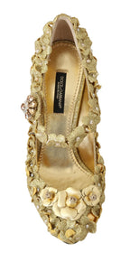Gold Floral Crystal Mary Janes Pumps