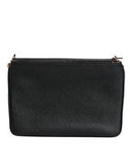 Black Grain Leather Logo Plaque Clutch Bag