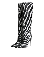 Black White Zebra Heels High Boots Shoes