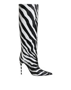 Black White Zebra Heels High Boots Shoes