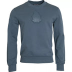 Blue Cotton Logo Patch Crew Neck Men Pullover Sweater