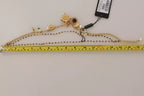 Gold Brass Crystal Floral Statement Charms Necklace
