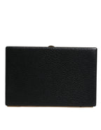 Black Leather Gold Frame Clutch Evening Party Purse Bag