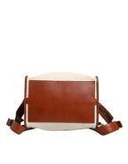 Beige Brown Canvas Leather Travel Back Pack Bag