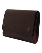 Brown Leather Logo Embossed Crossbody Bag
