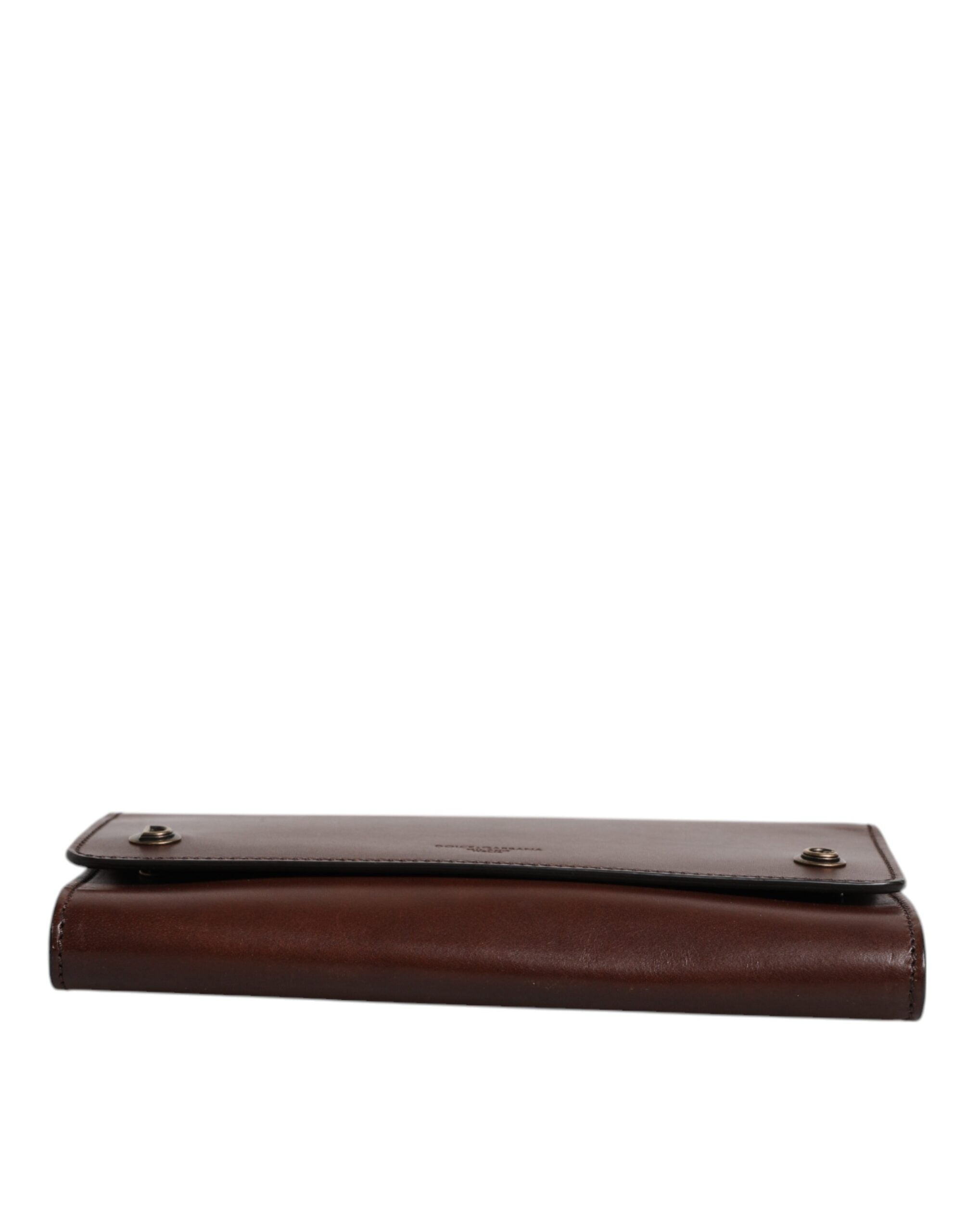 Brown Leather Logo Embossed Crossbody Bag
