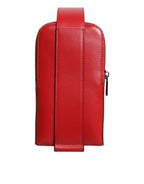 Red Leather Logo Zip Around Card Holder Wide Strap Wallet