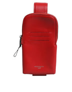 Red Leather Logo Zip Around Card Holder Wide Strap Wallet