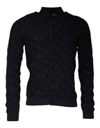 Black Silk Crew Neck Men Cardigan Sweater