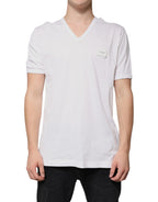 White Logo V-neck Short Sleeve T-shirt