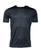 Dark Blue Silk Crew Neck Short Sleeve T-shirt