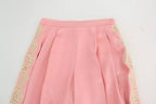 Pink Lace Trimmed Silk Satin Wide Legs Pants