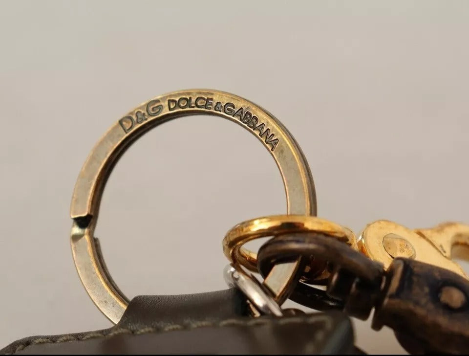 Green Leather D&G Logo Metal Ring Hook Keyring Keychain