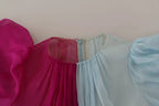 Fuchsia Light Blue Silk Two Tone Midi Dress