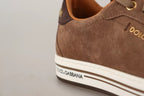 Brown Suede Logo Low Top Sneakers Men Shoes