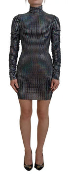 Black Embellished Nylon Bodycon Mini Dress