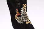 Black Crystal Lace Booties Stilettos Shoes
